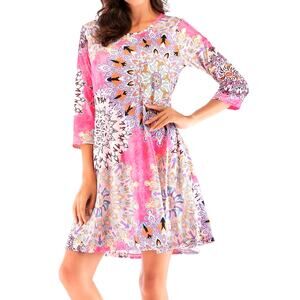 Coeur De Vauge Geo Print Pink Tunic Dress Plus Size Womens 2XL Boho Midi